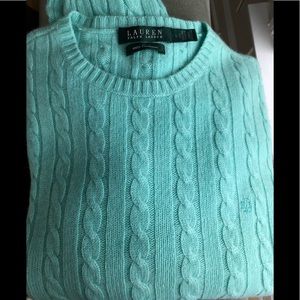 Ralph Lauren 100% cable cashmere green sweater